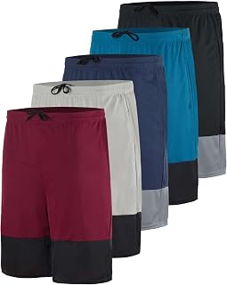 5 Pack Men's Mesh Shorts 9" Long Athletic Running Workout Gym Basketball