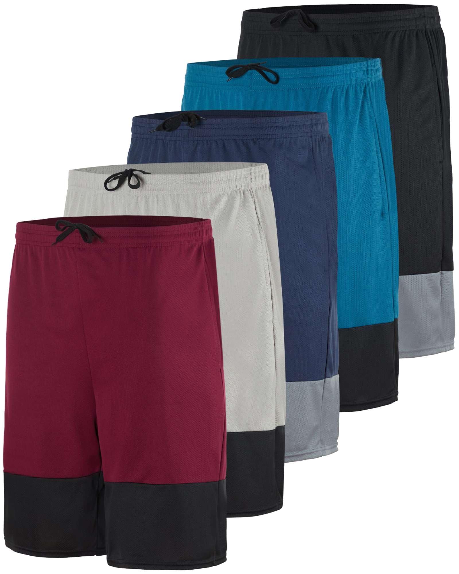 5 Pack Men's Mesh Shorts 9" Long Athletic Running Workout Gym Basketball