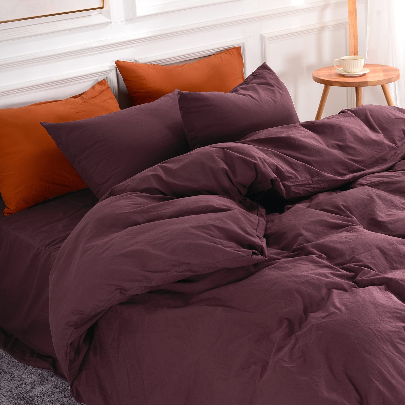 NEXHOME PRO Duvet Cover Set Queen Size Linen Feel 100% Washed Cotton 3PCS | Orga
