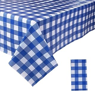 1 Piece Dark Blue Checkered PVC Rectangle Tablecloth for Parties Wipe Clean Plastic Tablecloth Stain Resistant Waterproof Oilproof Table Cover for Dinner Party