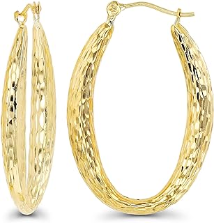 14K Yellow Gold High Polished Oval Hoop Earrings with Hinged Clasp | Various Sizes & Design | Yellow Gold Hoops | Solid 14k Gold Earrings Gold For Women