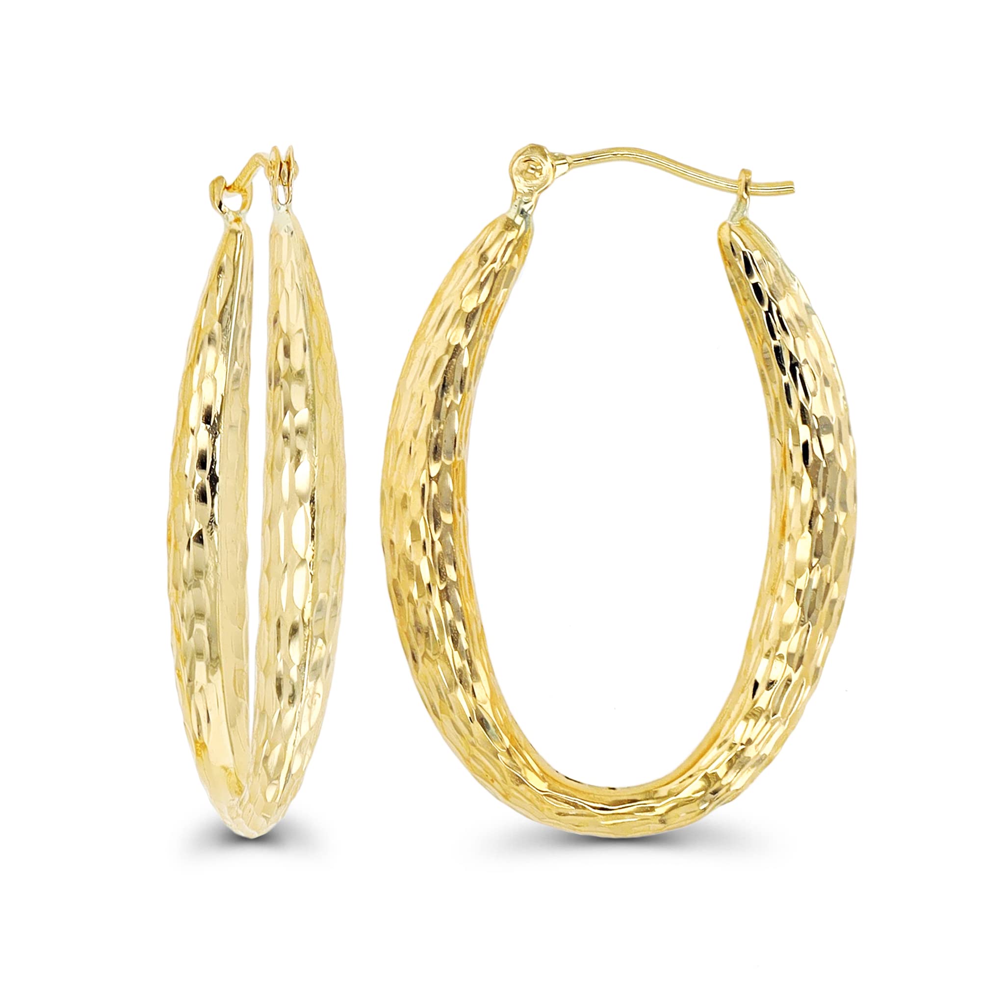 14K Yellow Gold High Polished Oval Hoop Earrings with Hinged Clasp | Various Siz