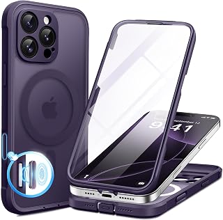 BERFY iPhone 16 Pro Max Case, Compatible with MagSafe, Built-in Glass Screen Protector, Camera Protection, Shockproof, Full Body Phone Case 6.9 Inch, Dark Purple