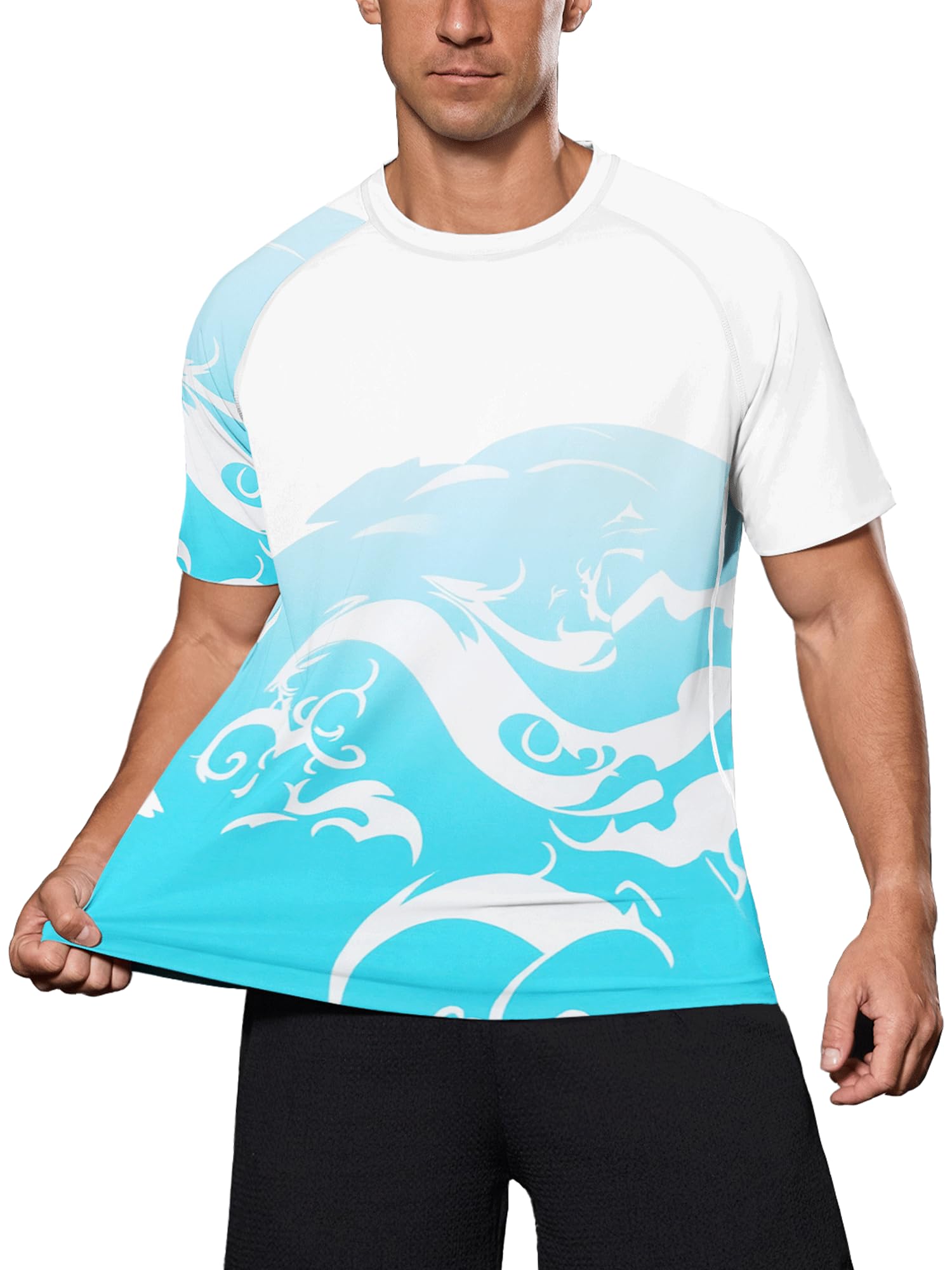 Men's UPF 50+ Sun Protection Rash Guard Short Sleeve T-Shirt - Quick Dry UV Swim