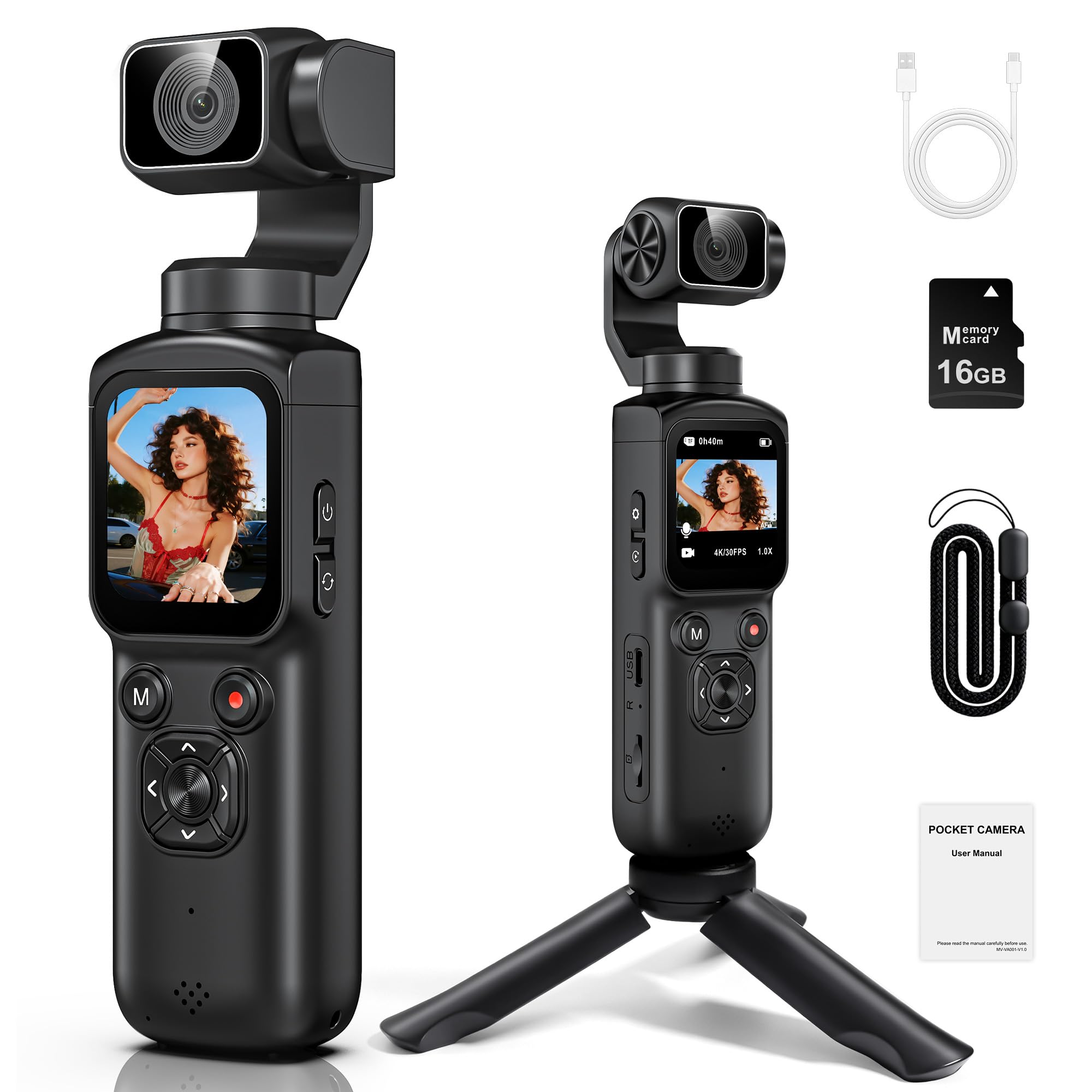4K Vlogging Camera 330°Rotating Lens Digital Pocket Cameras for YouTube | Face T