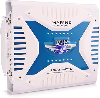 2.1 Bluetooth Marine Amplifier Receiver - Waterproof 4 Channel Wireless Bridgeable Audio Amp for Stereo Speaker with 1000 Watt Power Dual MOSFET Supply, GAIN Level and LED Indicator - Pyle PLMRA430BT