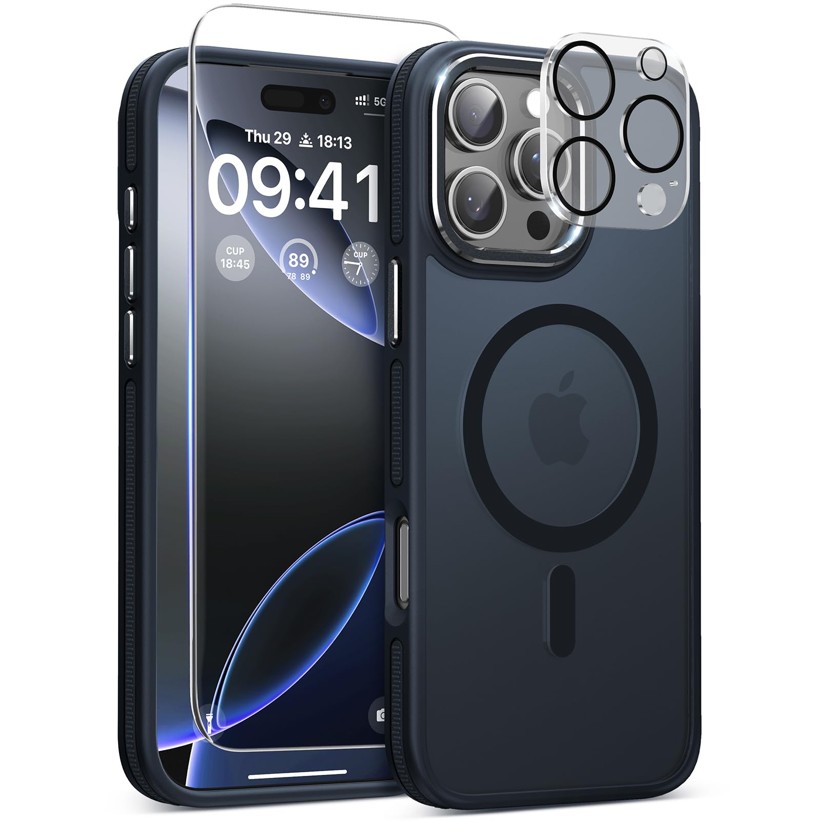 Magnetic 3 in 1 for iPhone 16 Pro Case, Shockproof & Bumper Design - Black