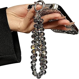 TENOC Beaded Phone Wrist Strap, Black | Cellphone Lanyard Chain, Sparkling Wristlet Bracelet, For Women