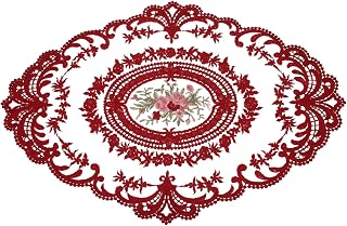 Generic Retro Lace Placemats 12x16 Inch Oval Embroidery Table Placemats French Crochet Doilies Coasters Cup Mats for Home Wedding Dark Red