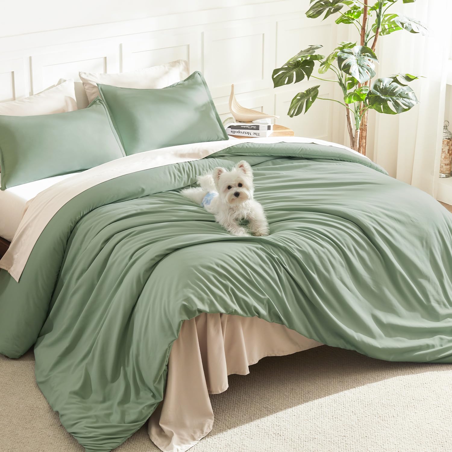 Litanika King Comforter Set Sage Green, 3 Pieces Lightweight Solid Bed Set | Sof