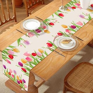 spring tulips table runner rustic farmhouse tulips watercolor seasonal anniversary holiday kitchen dining table decor indoor outdoor supplies