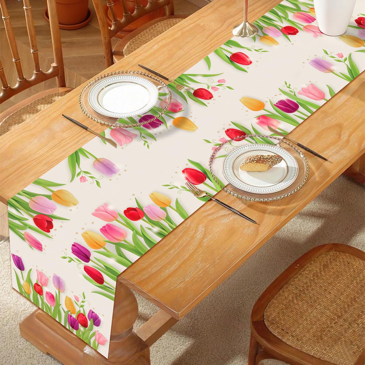 spring tulips table runner rustic farmhouse tulips watercolor seasonal anniversa
