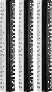 Generic 3PCS 6 Inch Straight Ruler Plastic Aluminum Alloy Protractor Geometric Measuring Tool for Architect Artist Office Black
