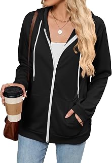 Women Zipper Hoodies Drawstring Kangaroo Pocket Casual Pullover Sweater for Daily Wear, Brunch, Casual Meetings