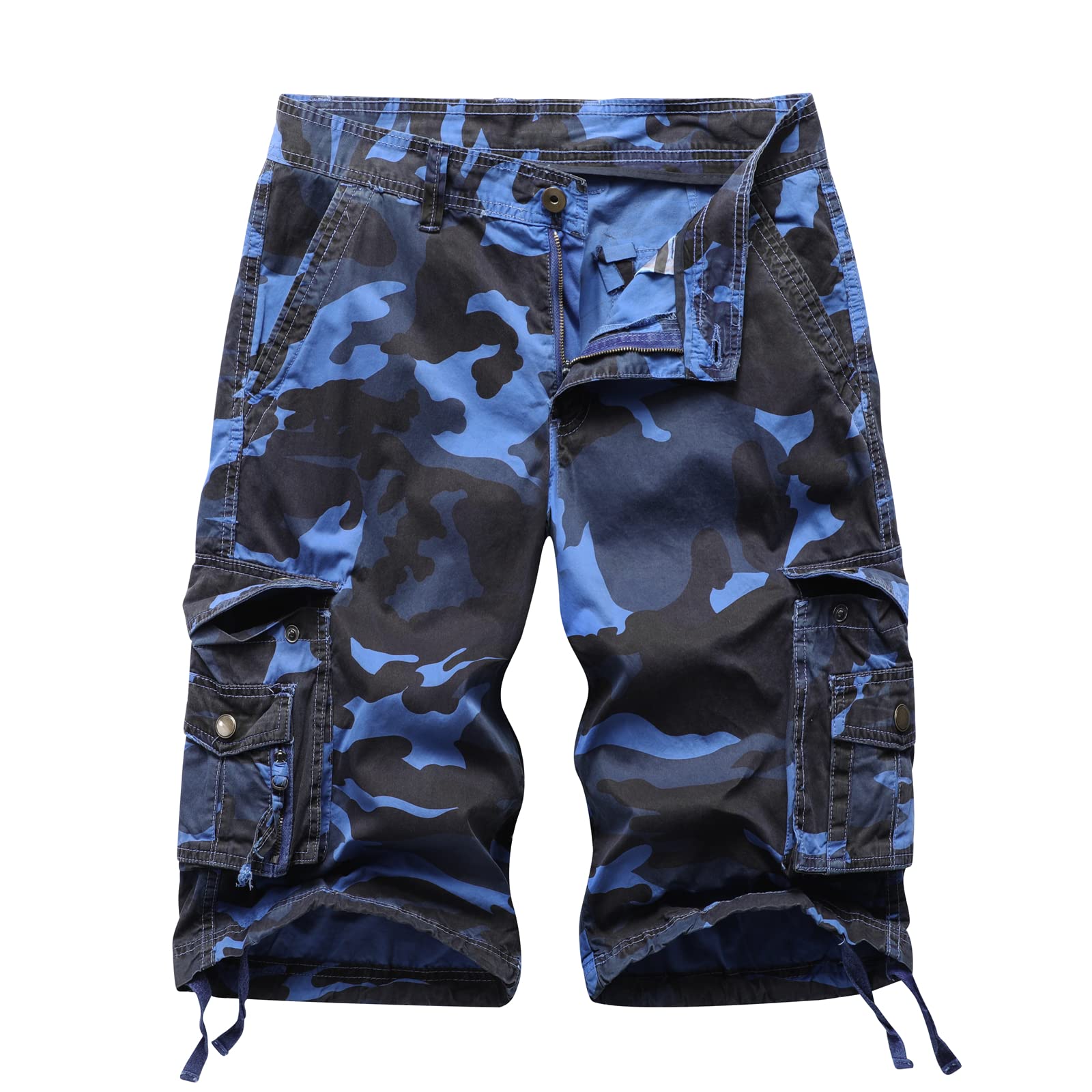 Mens Cargo Shorts Multi Pocket Twill Cotton Relaxed Fit Outdoor Camouflage Cargo