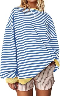 UEU Women Striped Crew Neck Long Sleeve Sweatshirt Color Block Long Sleeve