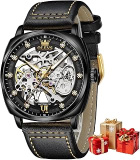OUPINKE Mens Watches Automatic Skeleton Mechanical Watches for Men Self Winding Luxury Fashion Leather Strap Steampunk Style Luminous Waterproof Men Wrist Watches