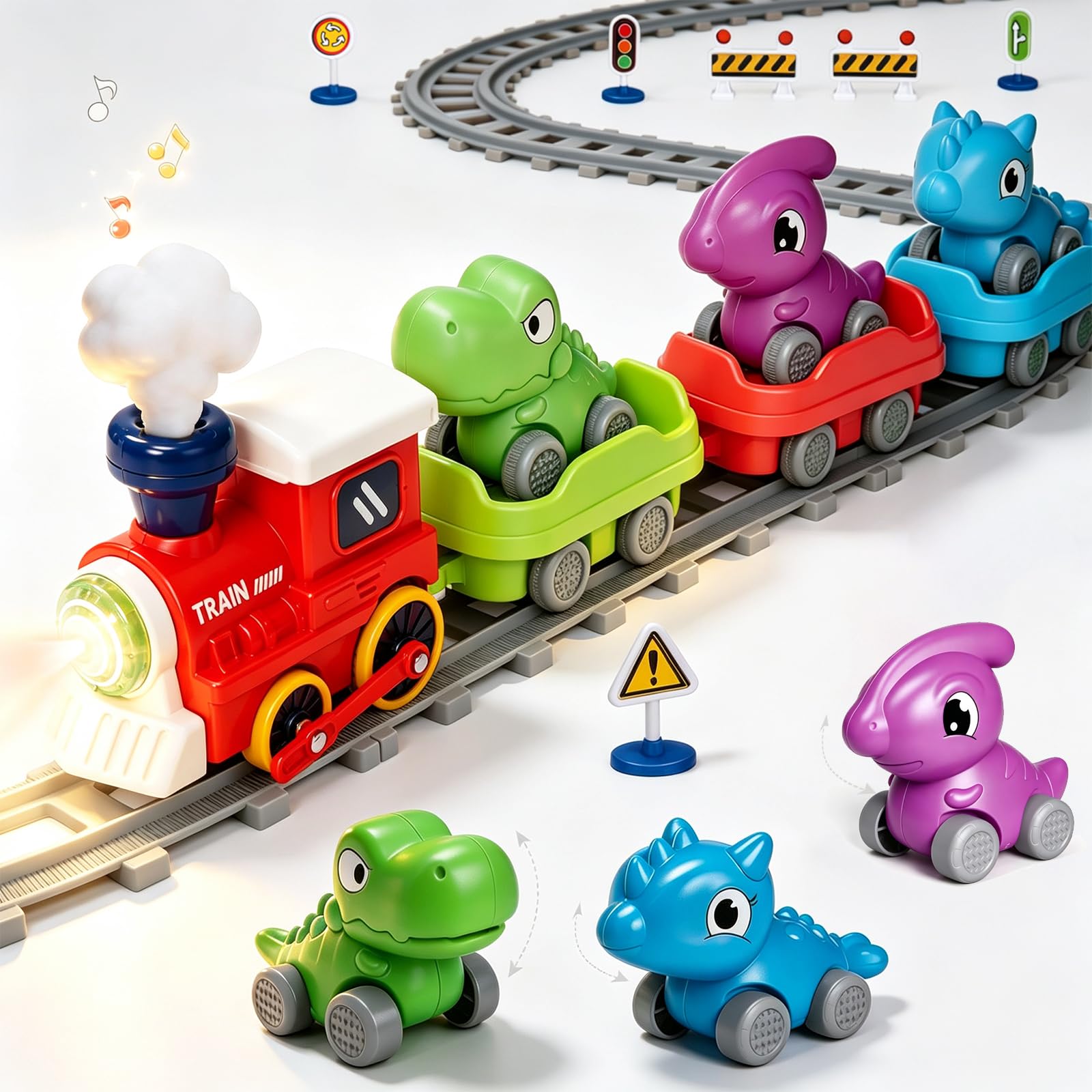 Train Set for Toddlers w/Steam Music & Lights - Electric Train Toys for Kids w/T