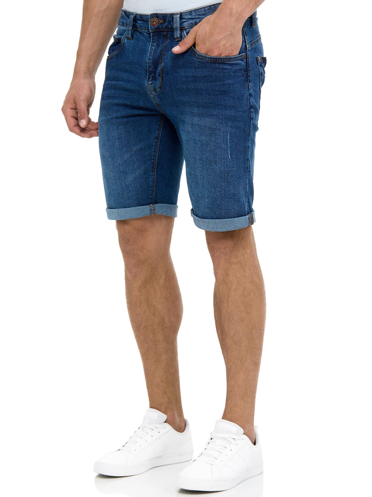 Indicode Men's Caden Denim Shorts with 5 Pockets, Used Look