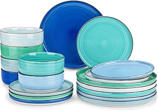 vancasso Bonita Handpainted Swirls 18 Piece Blue Dinner Set Service for 6
