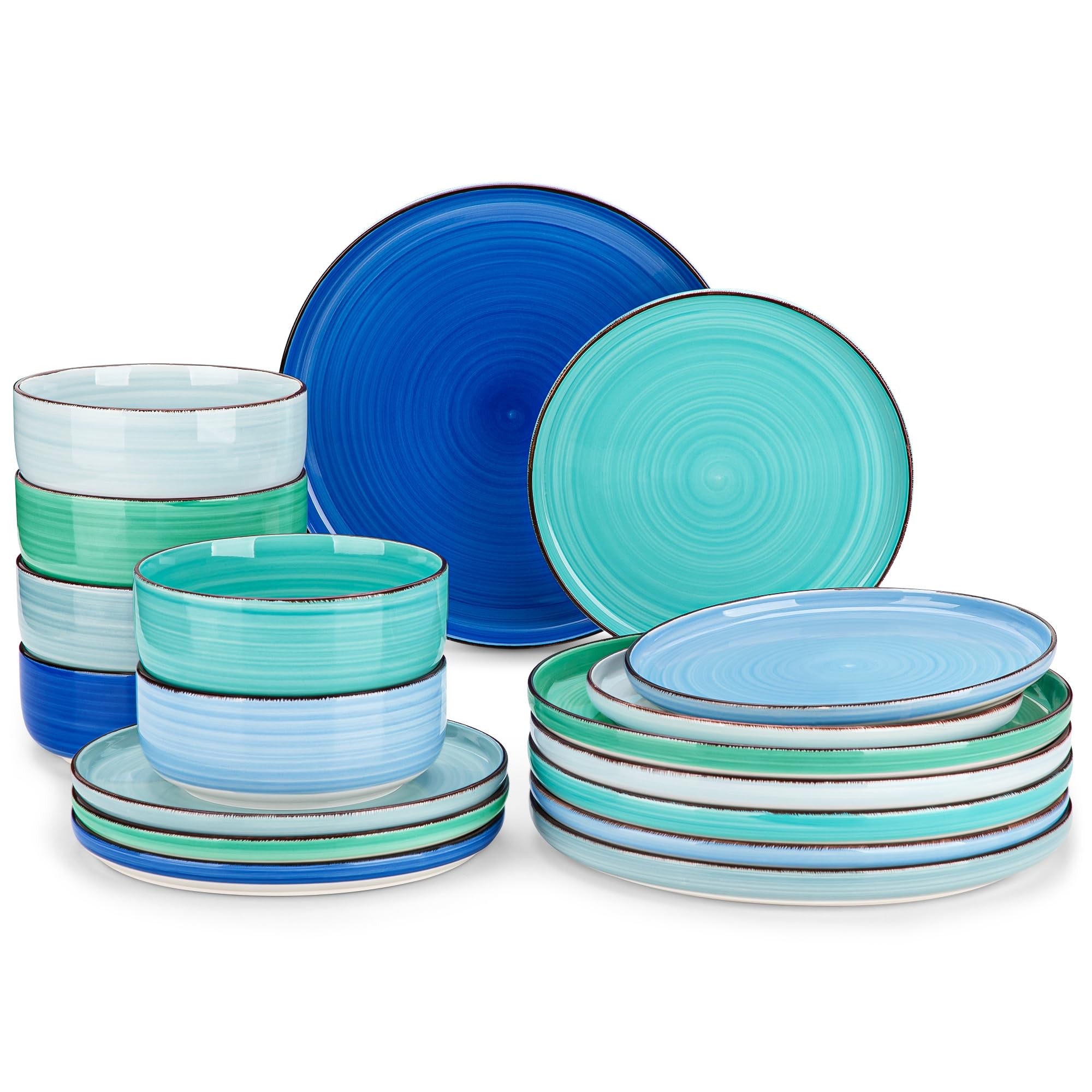 vancasso Bonita Handpainted Swirls 18 Piece Blue Dinner Set Service for 6