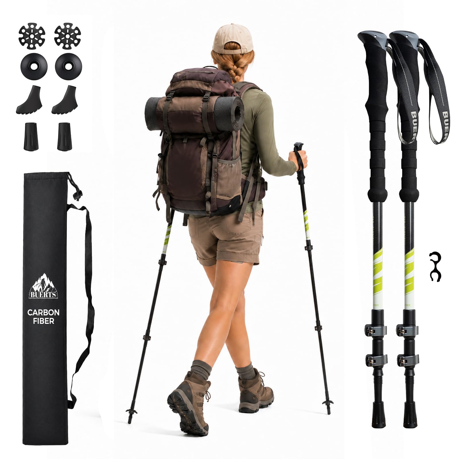 Ultralight Carbon Fiber Trekking Poles - 3K Collapsible Hiking Poles with EVA Fo
