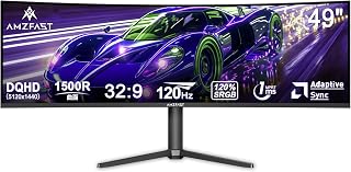 Amzfast 49" Gaming Monitor 120Hz Curved Ultra Wide DQHD 5120x1440 /120%sRGB/3000:1 Contrast/1msMPRT/Height Adjustment/HDR/Adaptive Sync/Anti-flicker/PIP PBP/Blue Light Reduction/DP1.4 *2/HDMI 2.0*2/7 5x75 VESA/5 Year Warranty AMZG49C7U