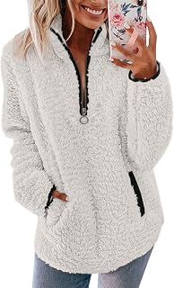 Women's 1/4 Zip Fleece Sweaters Casual Pullover Cozy Autumn Winter Fleece Jacket with Pockets