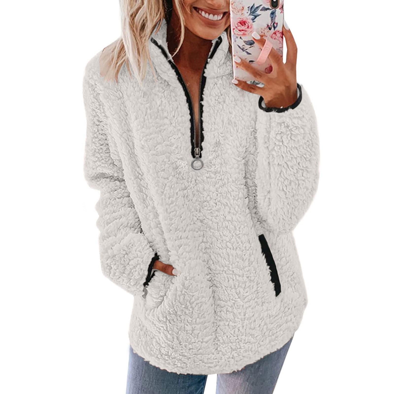 Women's 1/4 Zip Fleece Sweaters Casual Pullover Cozy Autumn Winter Fleece Jacket