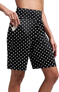 Alaroo Women's Bermuda Long Shorts with Pockets High-Waisted Knee Length Biker Athletic Running Yoga Workout Gym