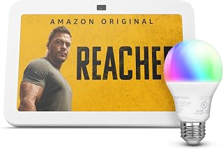 Amazon Echo Show 8 with Evolux Smart Bulb, Designed for Alexa+, Glacier White