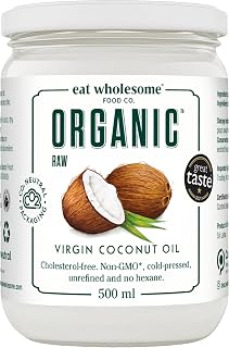 Eat Wholesome Organic Raw Virgin Coconut Oil in Glass Jar, 500 ml (Pack of 1)