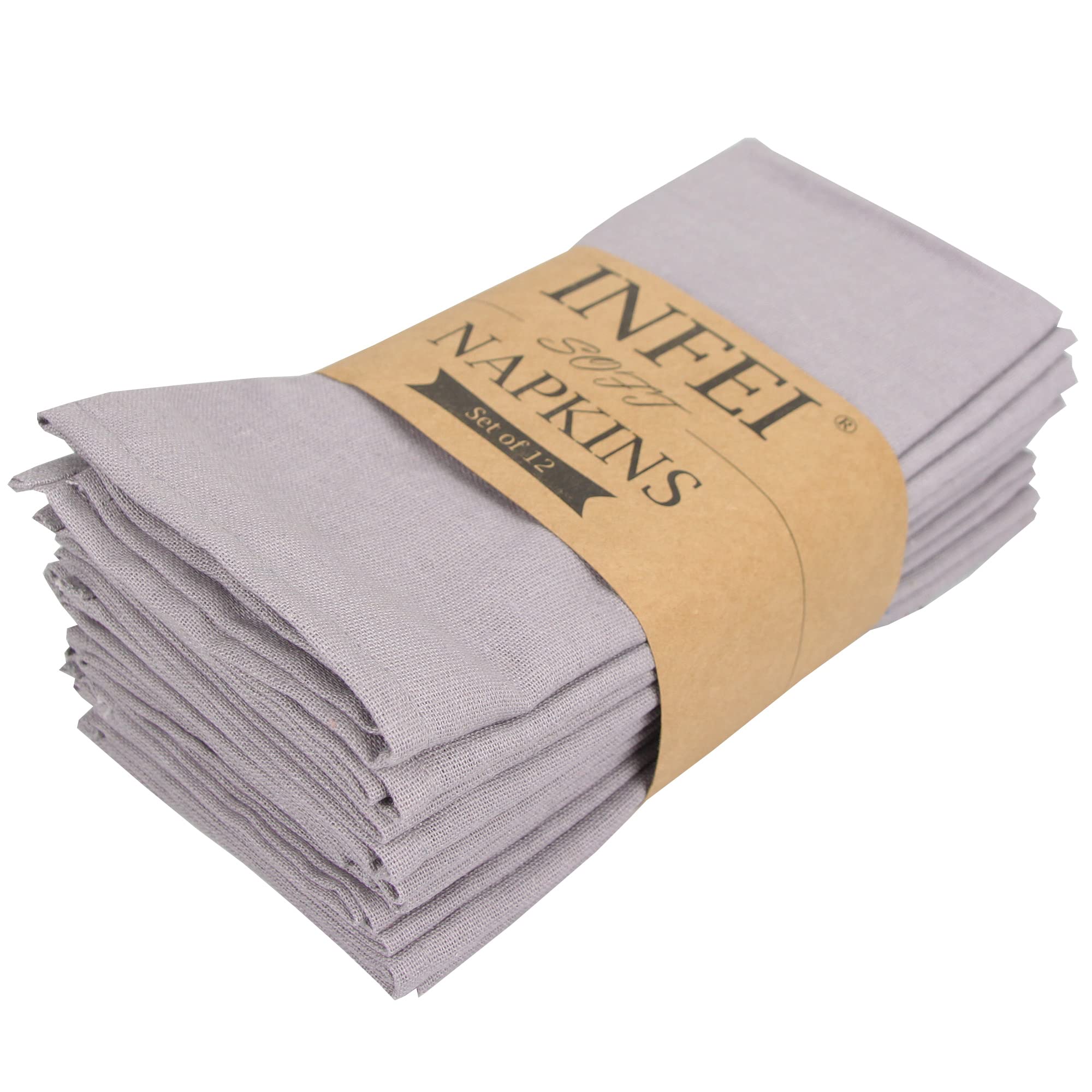 Soft Cotton Blend Linen Dinner Napkins Cloth 12 Pack (40x40cm) for Events and Ho