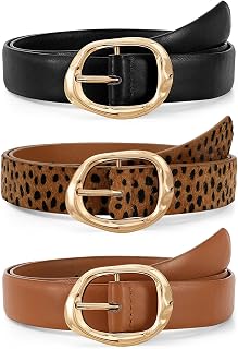 JASGOOD 3 Pack Women Belts for Jeans Pants Ladies Leather Waist Belt Casual Fashion Trend Belt for Women with Gold Buckle