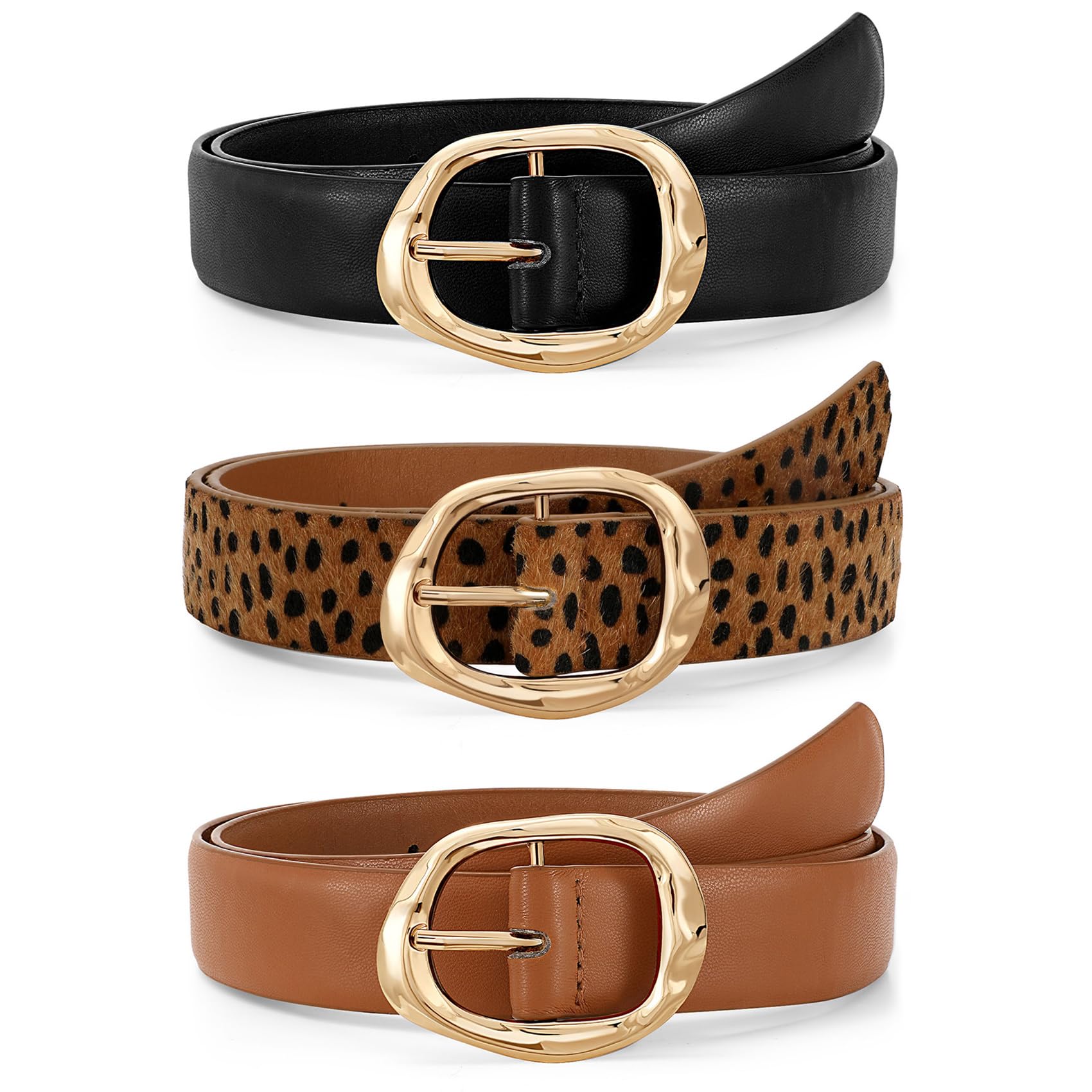 JASGOOD 3 Pack Women Belts for Jeans Pants Ladies Leather Waist Belt Casual Fash