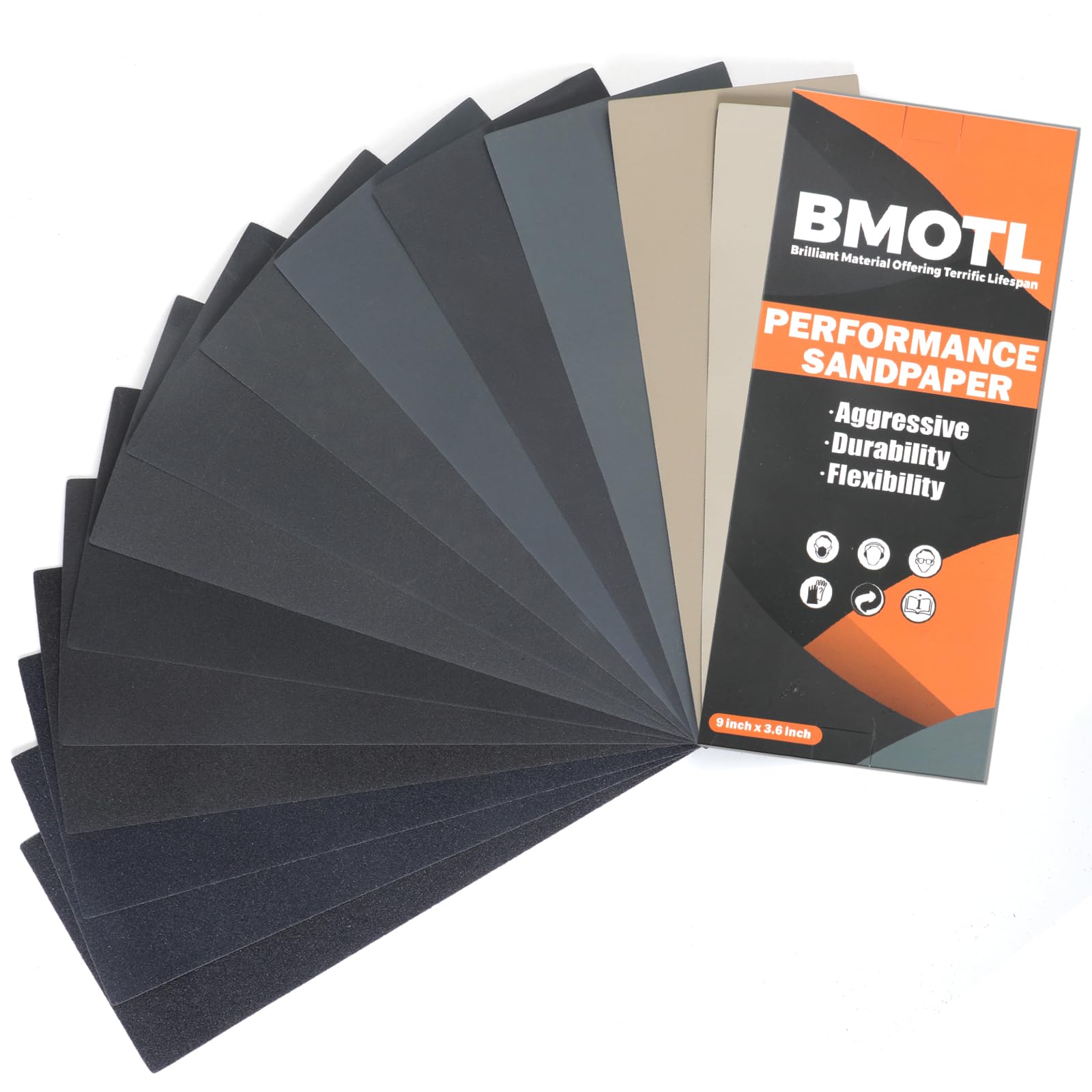 BMOTL Wet Dry Sandpaper Sheets 9x3.6, 120-5000 Assorted Grit, 42Pcs | Premium Si