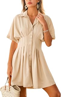 CUPSHE Women's Button Down Smocked Back Flowy A-Line Mini Dress