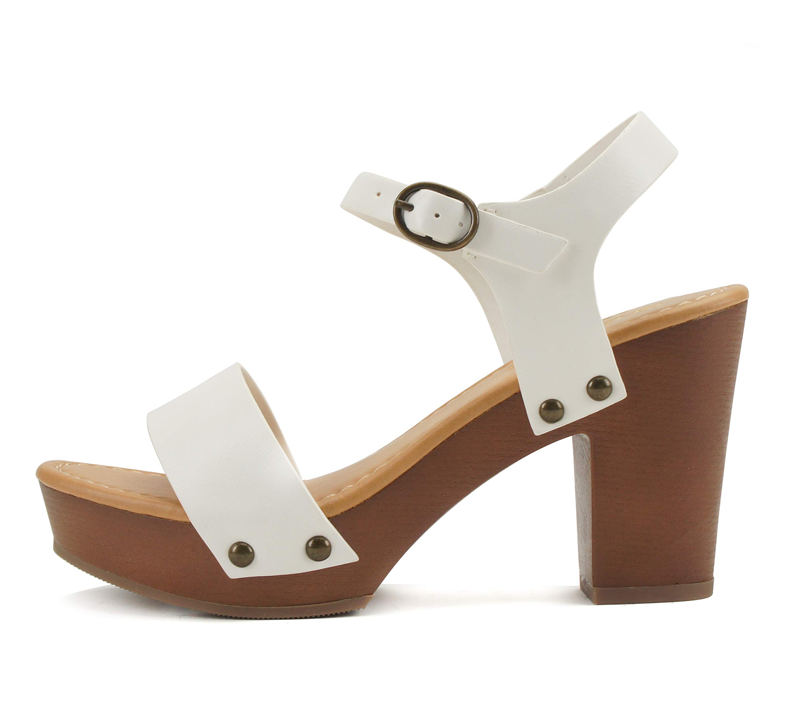 Soda CHIVAS ~ Women's Bold Buckles Studded Wedge Sandal