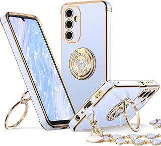 XYZ for Galaxy A15 5G Case with Stand, Samsung A15 5G Case with Double Ring, Women Girls Bling Luxury Protective Phone Case Heart for Samsung Galaxy A15 5G, Blue