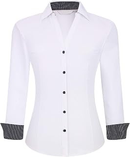Alex Vando Women's Long Sleeve Dress Shirt Wrinkle Free Stretch Casual Work Blouse Tops