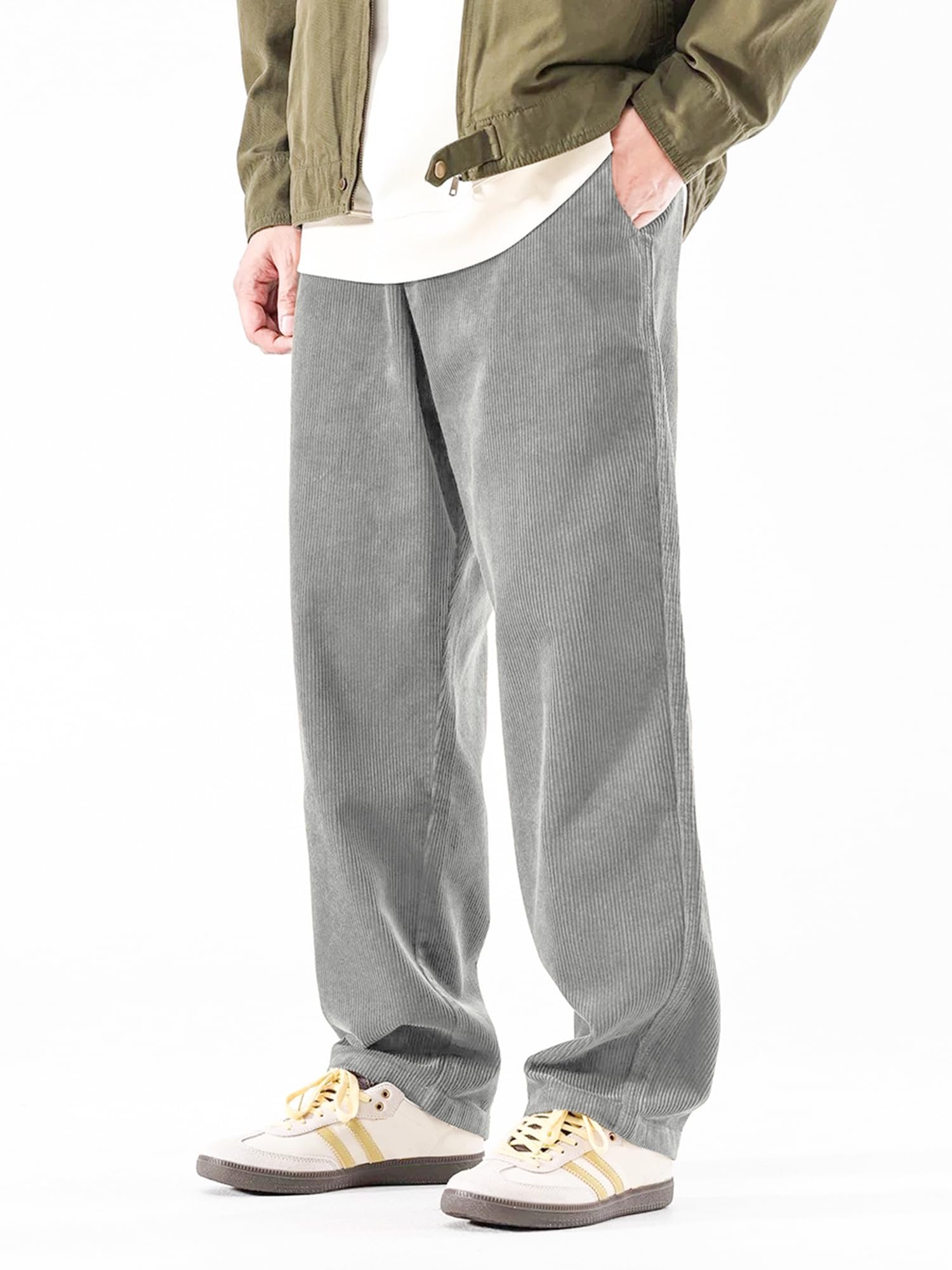PLEPAN Men's Corduroy Baggy Pants Straight Fit