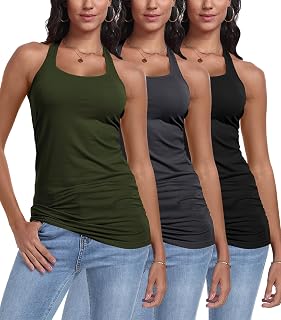 3 Packs Racerback Tank Tops for Women Long Workout Top Camisole