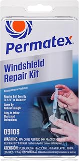 Permatex 09103 Automotive Windshield Repair Kit For Chipped And Cracked Windshields. Permanent Air-Tight Repairs, With Repair Syringe &amp; Plunger, 9-piece Kit