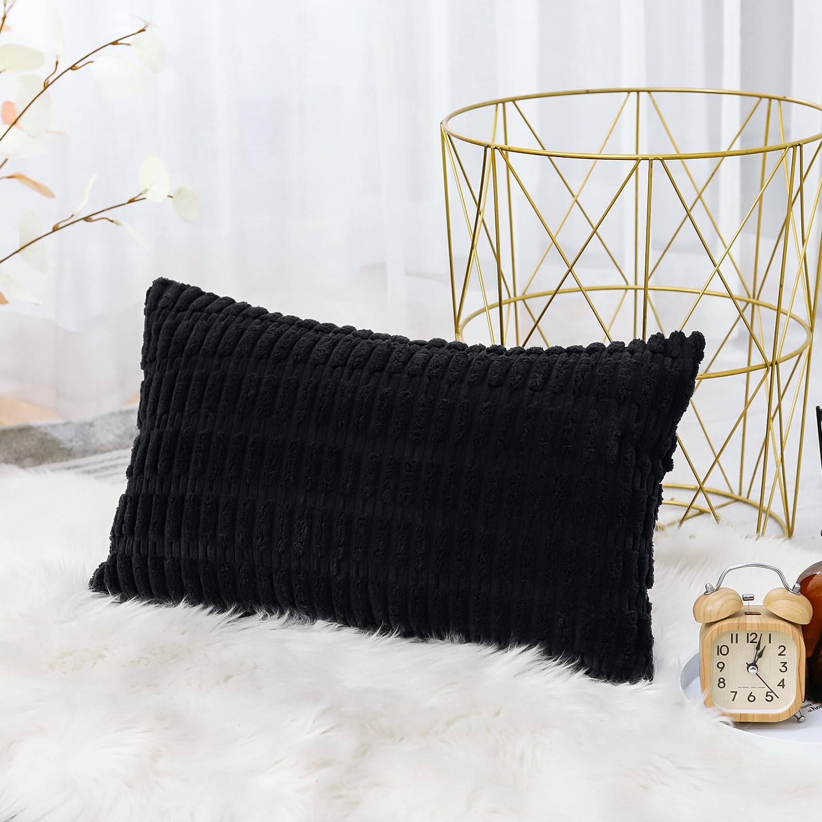 Corduroy Decorative Throw Pillow Covers 12x20 Super Soft Boho Striped Rectangle 