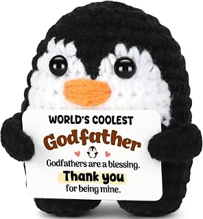 Mini Funny Godfather Gifts from Goddaughter Godson Godkids, Handmade Crochet Mini Penguin Godfather Birthday Gifts for Goddad Godfathers God Dad God father, Present for Birthday Christmas Decor