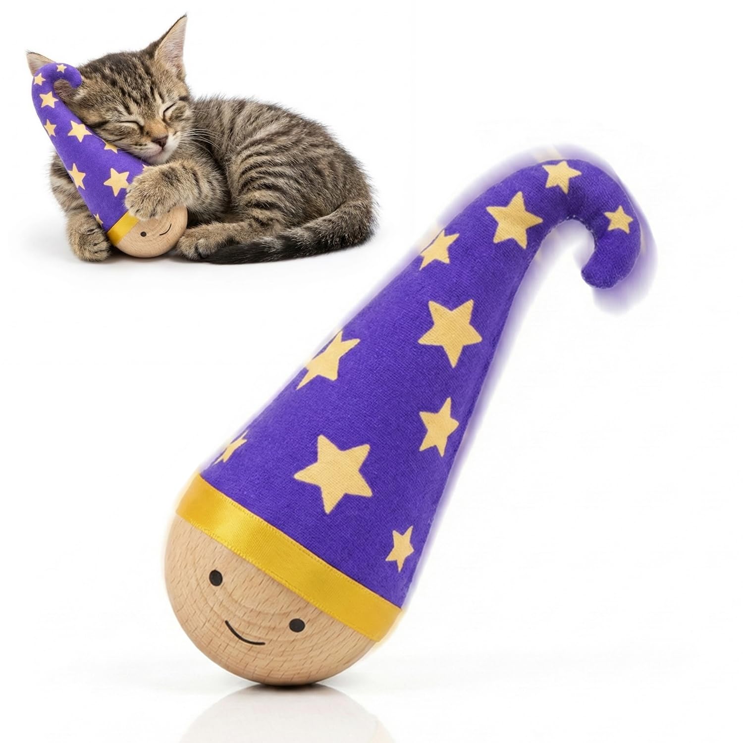 Lulu's world Solid Wood Wobbler Cat Toy with Catnip for Cats,Natural Style | Cat