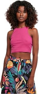 Urban Classics Ladies Cropped Rib Top Women's Top Brown 97% Cotton, 3% Spandex Regular