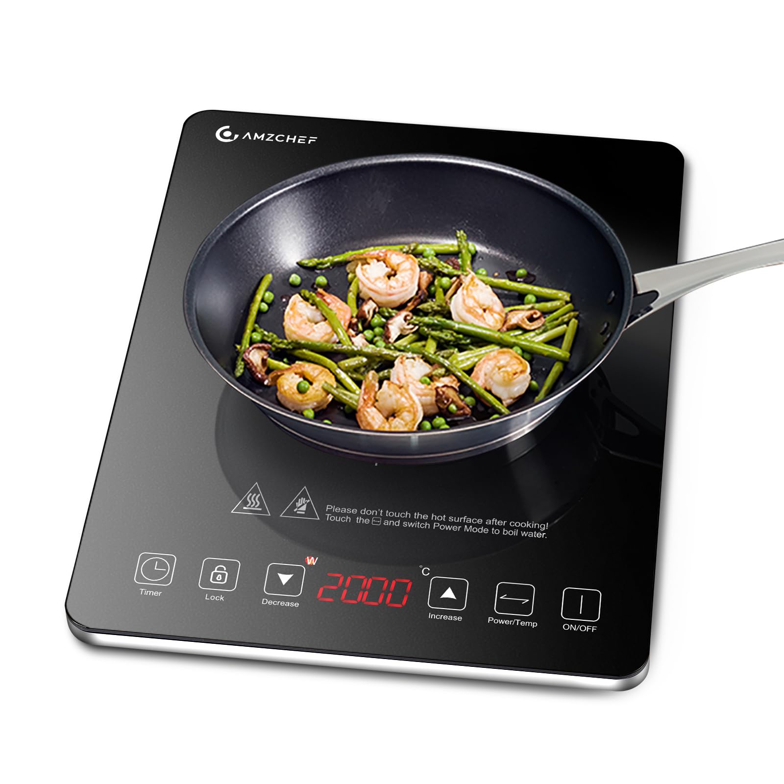 AMZCHEF Single Induction Cooker, Ultra-thin Induction Hob with Fashion Look, 20-