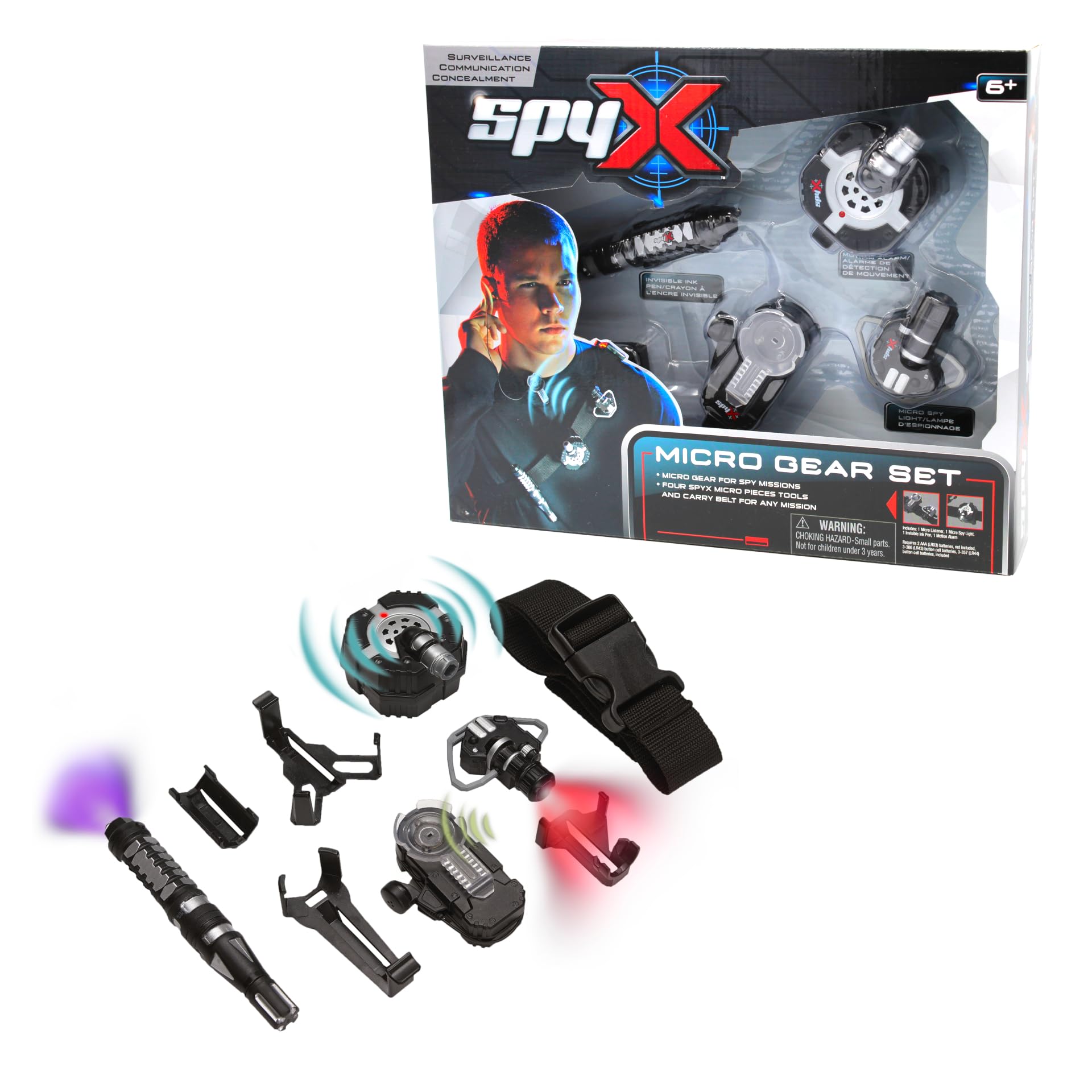 SpyX / Micro Gear Set - 4 Real Spy Toys Kit + Adjustable Belt for Spy Kids Role 