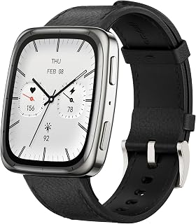 Amazfit Active 2 Smartwatch 43 mm 1.75 Inch AMOLED Display, Offline Maps with GPS, 10 Day Battery, 160+ Sports Modes, Waterproof, Heart Rate & Sleep Tracker for Android & iPhone, Black Leather Strap